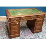 A late 19th century walnut nine drawer twin pedestal desk, height 76cm, width 122cm. Condition