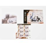 BANKSY; a Ukraine mural postage set of six stamps (commemorative sheet) with printed envelope,