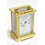 ANGELUS; a brass cased carriage clock, with white dial set with Roman numerals, height 11cm.