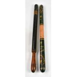 An unusual Victorian painted double ended truncheon, inscribed 'Officer of Police' and numbered