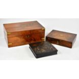 A Victorian brass bound writing slope, width 35cm, together with a 19th century walnut writing box