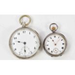 A silver cased open face pocket watch, with white enamel dial with subsidiary dial set with Arabic