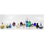 A mixed collection of coloured glass perfume bottles, to include Isle of Wight glass example (14).