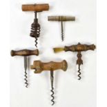 Five vintage corkscrews to include an example with a cod bottle opener (5).