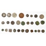 A collection of assorted coins and tokens including four Rajput coins, Azes and Maues, Ala-al-Din