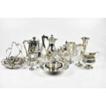 A small quantity of assorted silver plate, including tea set, chalice, bowls, etc.