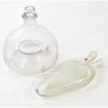 A 19th century etched glass double flask engraved with floral detail and inscribed 'Johnson, Jan 1st