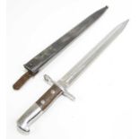 ELSENER SCHWYZ; a Swiss M1918/55 double-edged bayonet, with 30cm blade, stamped to the hilt '