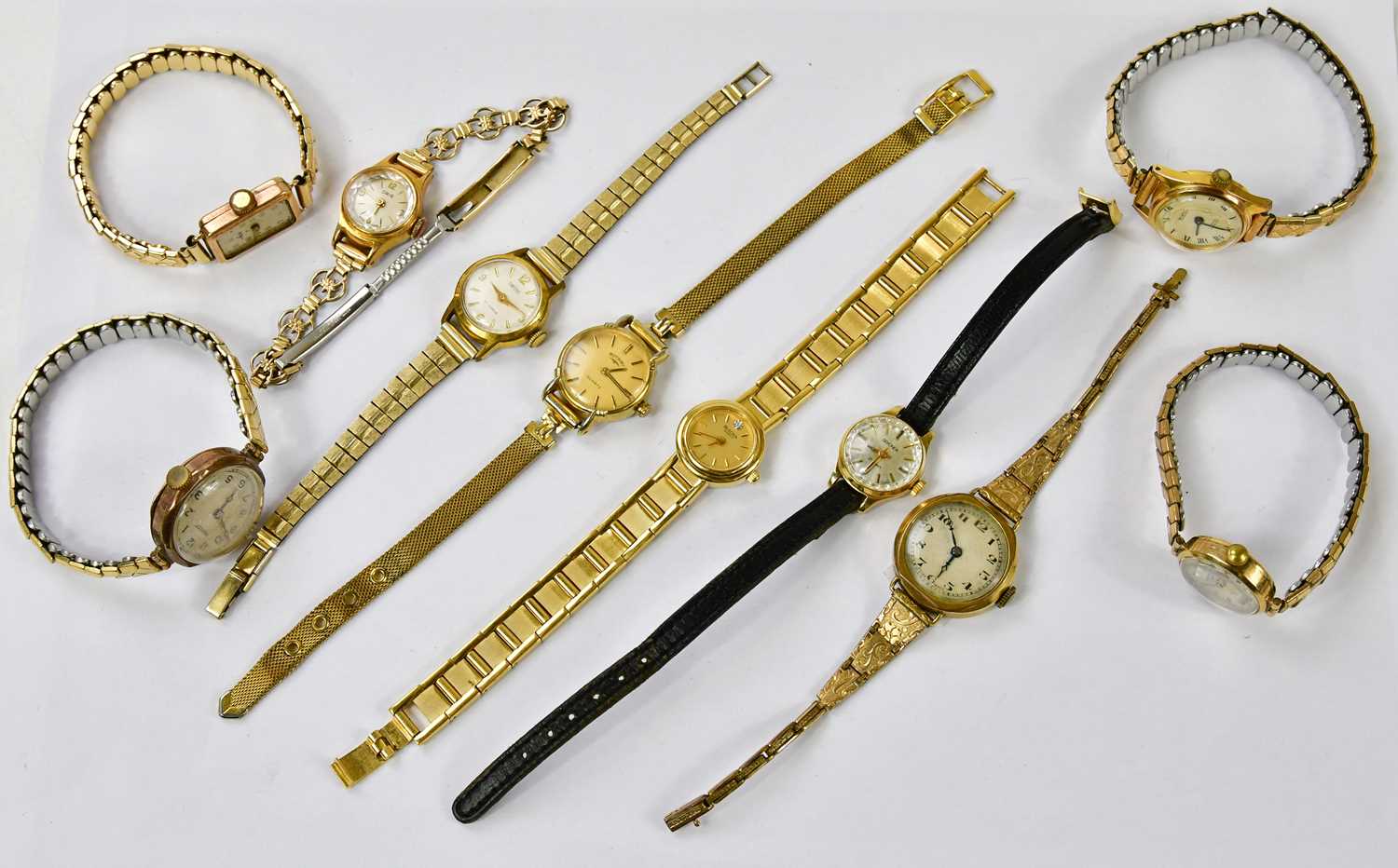 A small collection of 20th century lady’s wristwatches, three of the cases marked 9ct gold.