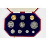 A 1911 specimen coin set to include sovereign, half sovereign, crown, half crown, florin,