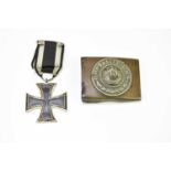WWI Iron Cross second class with original ribbon plus WWI German Army belt buckle with Imperial