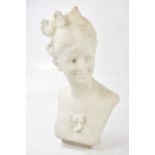 A 19th century carved marble bust of a girl with a bow in her hair and dress, height 52cm. Condition