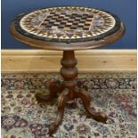 A 19th century walnut centre table with specimen marble inset top with central chessboard design