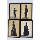 Four 19th century watercolour silhouettes depicting Frederick West, William West, James John West