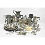 A small quantity of electroplated items to include cutlery, a teapot, a sugar bowl, a cream jug,