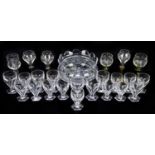 An assortment of glassware to include a Waterford bowl, Baccarat style glasses and a selection of