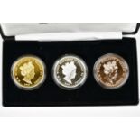 A cased set of three jubilee five pound 2020 coins.