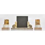 An Art Deco marble photograph frame, length 24cm, together with a pair of Art Deco marble desk