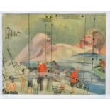 † CHRIS BRICK; collage, figures on sailing vessel', 35 x 45cm, unframed.