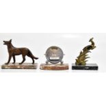 An Art Deco chrome French desk calendar on marble plinth base, length 15cm, together with two Art