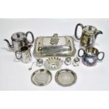 A small quantity of assorted silver plate, including entree dish, tea set, etc.