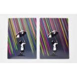 EELUS (born 1979); two pencil signed lenticular postcards, 'Not Everything is Black & White (