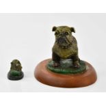 A decorative patinated bronze model of a bulldog on plinth base, length 21cm, together with modern