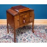 HIS MASTERS VOICE (HMV); a gramophone in mahogany cabinet, with four panelled doors on block legs,
