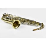 CORTON; a cased brass plated saxophone with nickel plated pipe keys.