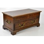 An 19th century oak storage box, with hinged cover and single drawer, on bracket feet, depth 26.5cm,