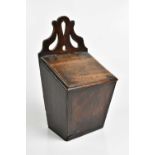 An 18th century mahogany salt box with pierced back, height 29cm, width 17cm.