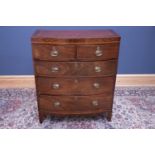 An early 19th century inlaid mahogany bowfronted chest of two short over three long on bracket feet,