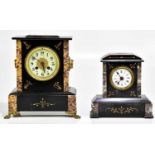 Two Victorian marble and slate mantel clocks, the largest example with applied brass drop hinges,