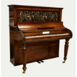 JOHN BROADWOOD & SONS; an early to mid-19th century rosewood cased upright piano, on turned reeded