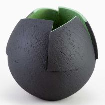 † ASHRAF HANNA (born 1967); a small cut and altered earthenware vessel with textured black surface