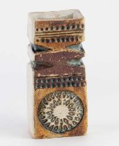 † ALAN WALLWORK (1931-2019); a rectangular stoneware totem vase with impressed decoration