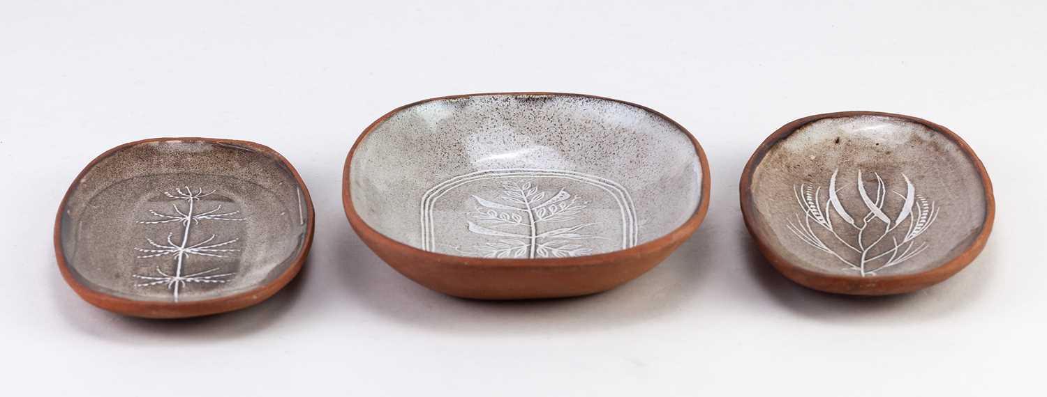 † DAVID LEACH (1911-2005) for Lowerdown Pottery; three small oval tin glazed earthenware trays