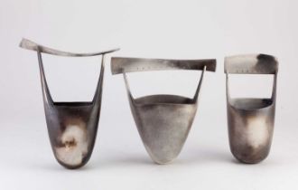 ANTONIA SALMON (born 1959); a trio of smoke fired and burnished stoneware prototype balancing forms,