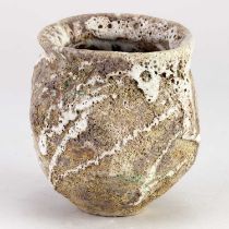 † AKI MORIUCHI (born 1947); a small stoneware vessel with heavily textured surface, impressed