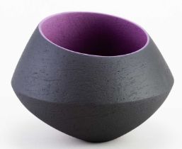 † ASHRAF HANNA (born 1967); an angular earthenware bowl with textured black surface to exterior