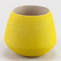 † ASHRAF HANNA (born 1967); a small earthenware vessel with textured yellow surface to exterior