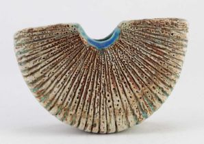 † ALAN WALLWORK (1931-2019); a narrow stoneware wedge form with incised radiating decoration