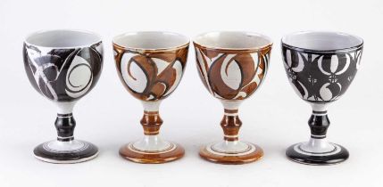 † ALAN CAIGER-SMITH (1930-2020) for Aldermaston Pottery; a tin glazed earthenware goblet, painted