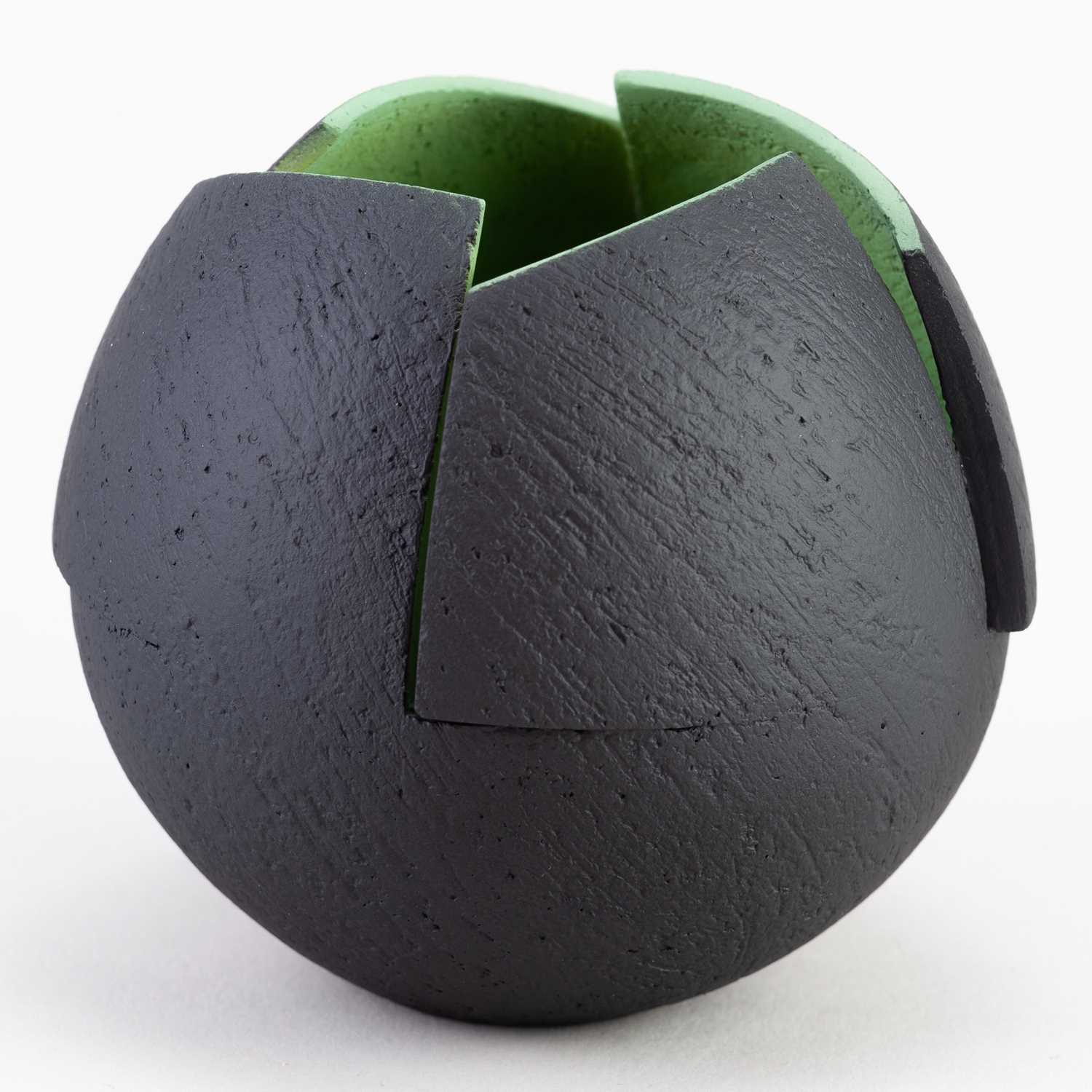 † ASHRAF HANNA (born 1967); a small cut and altered earthenware vessel with textured black surface - Image 2 of 7