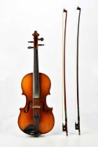 A full size Czechoslovakian Stradivarius copy violin, in modern hard case with two bows (3).