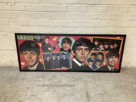 A 1964 pop poster featuring the Beatles, 52 x 136cm, framed and glazed.