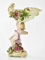 A late 19th century Continental centrepiece modelled as a winged girl supporting the shell shaped