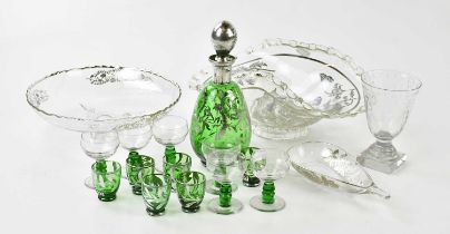 A small quantity of assorted glassware, to include a drinking set and two bowls with white metal