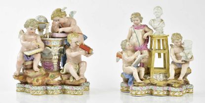 MEISSEN; a pair of 19th century figure groups, representing History and Geography, height 20cm (2)