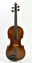 A full-size German violin, labelled George Kloz 1753, with two-piece back, length 35.7cm.